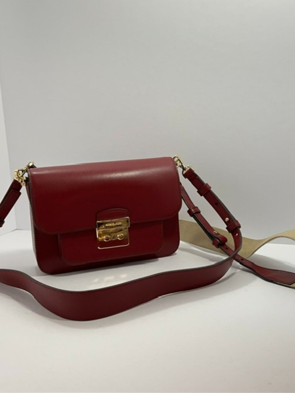 Michael Kors Leather Sloan Editor Large Shoulder Bag Dark Cherry 2 Straps - Picture 6 of 14